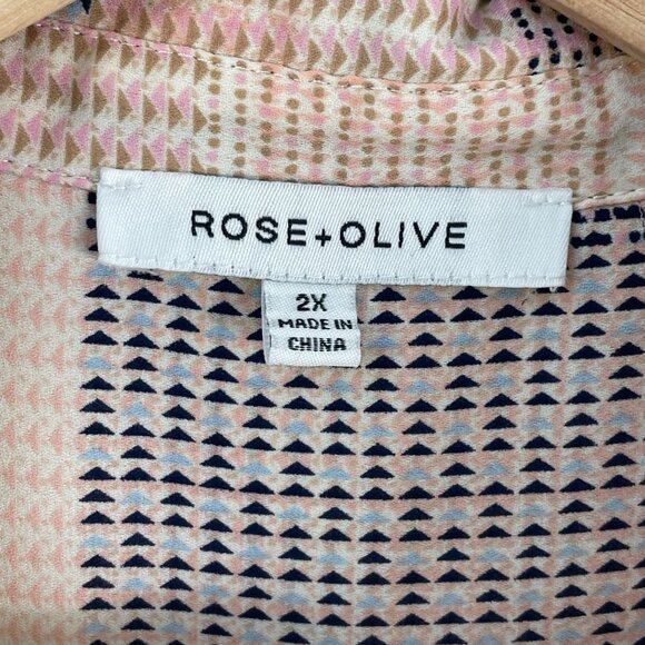 Rose+Olive Womens Plus 2X Button Up Blouse Patchwork Pattern 3/4 Sleeve Shirt - Picture 3 of 10